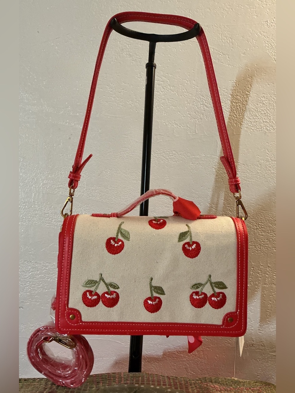 Steve Madden Bmazie Cherry Embroidered Crossbody w/Polkadot Scarf